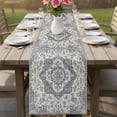 thumbnail image 4 of Boho Abstract Flowers Table Runner, Navy Blue Retro National Medieval Style Cotton Linen Kitchen Table Decoration Washable Dining Tabletop Runners for Home Party Decor 13x48 Inches, 4 of 9