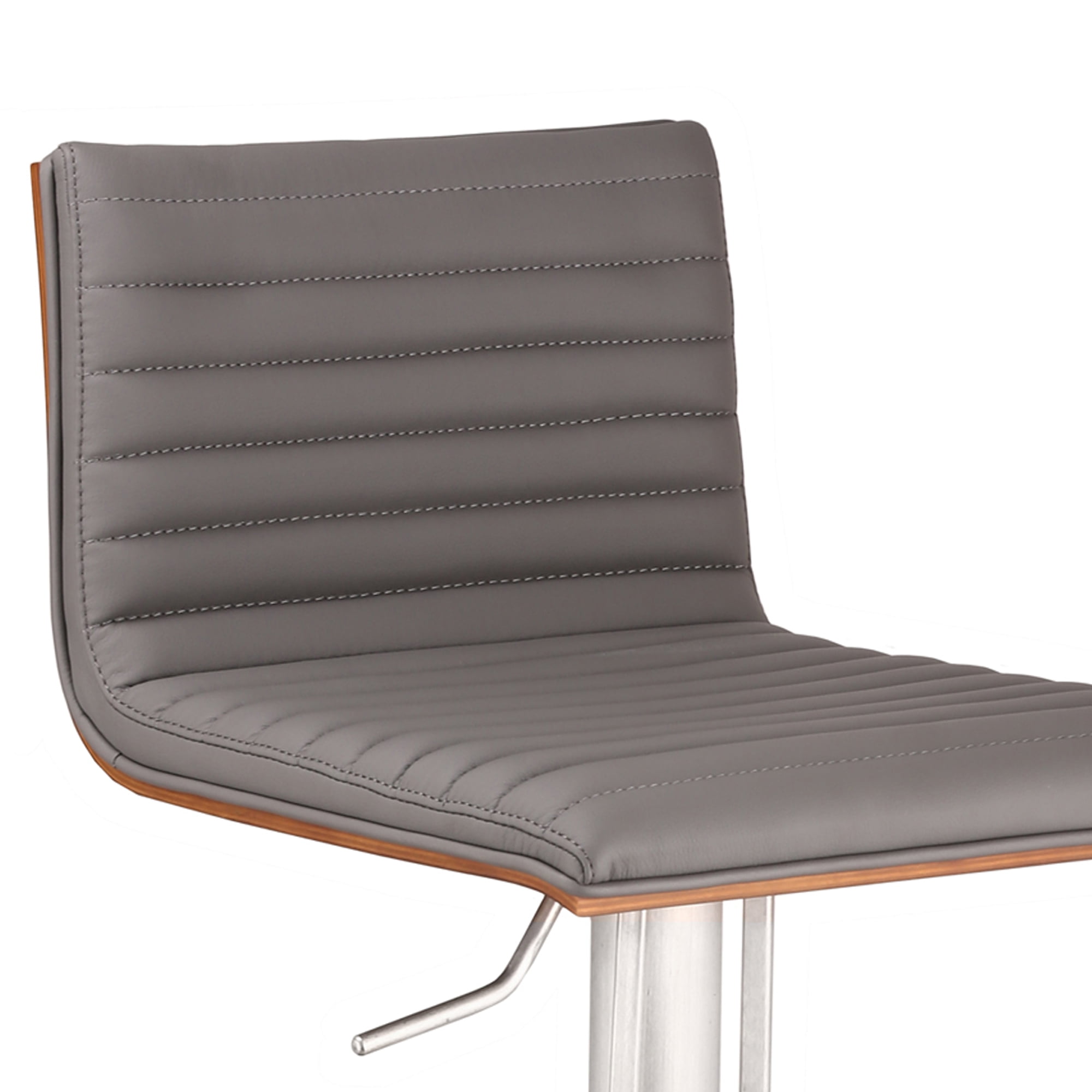 Armen Living Indoor Café Adjustable Height Swivel Gray Faux Leather and Walnut Wood Bar Stool with Brushed Stainless Steel Base