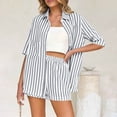 thumbnail image 4 of Ohufall Summer Beach Short Sets for Women Striped Short Sleeve Lapel Button Shirts with Shorts 2 Piece Sets, 4 of 6