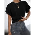 thumbnail image 4 of Gynyvoja Women'S Ruffled Short Sleeve Round Neck Knitted Top Pullovers Sweater Black XL, 4 of 8