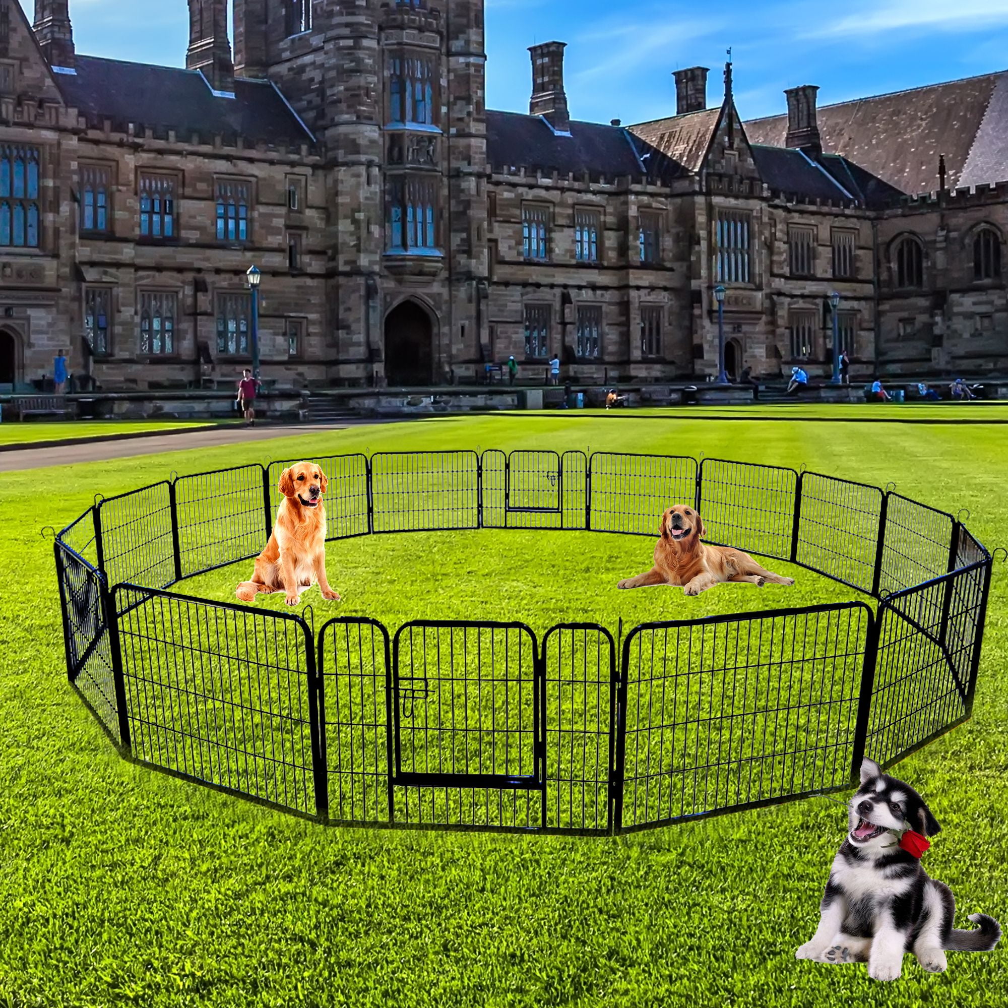 Tansole Dog Playpen 16 Panels 24" Height, Dog Kennel Outdoor Indoor Play Yard Puppy Exercise