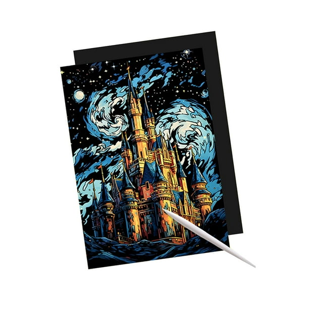 Juego de Arte de papel para rascar, juego de hojas para rascar negro, proyecto de manualidades de papel para niños, juguete para rascar, pintura, Arte Castillo