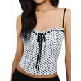 thumbnail image 2 of Women'S Summer Polka Dots Camis Top Ruched Tie Front Spaghetti Strap Going Out Tops White M, 2 of 9