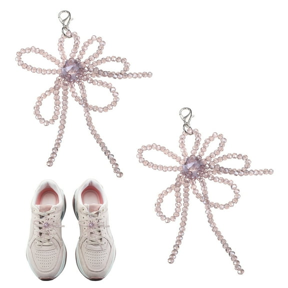 2 Pcs Pearl Bow Shoe Charm for Sneakers Beads Flower Bowknot Shoes Decoration Buckle Pearl Beaded Chain for DIY Dress Shoelace Accessories Gift Jewelry Clothes, Light Purple
