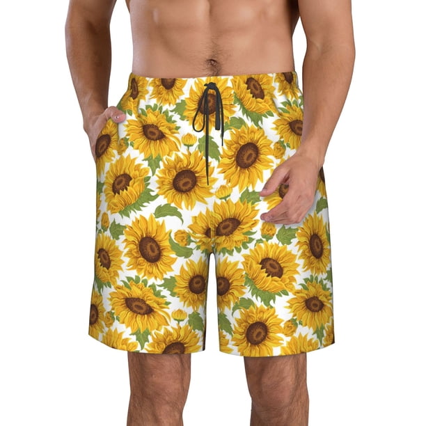 Fotbe Sunflowers Trajes de Baño Estampados para Hombre, Shorts de Verano de Secado Rápido, Ropa de Playa, Bañadores-Medium