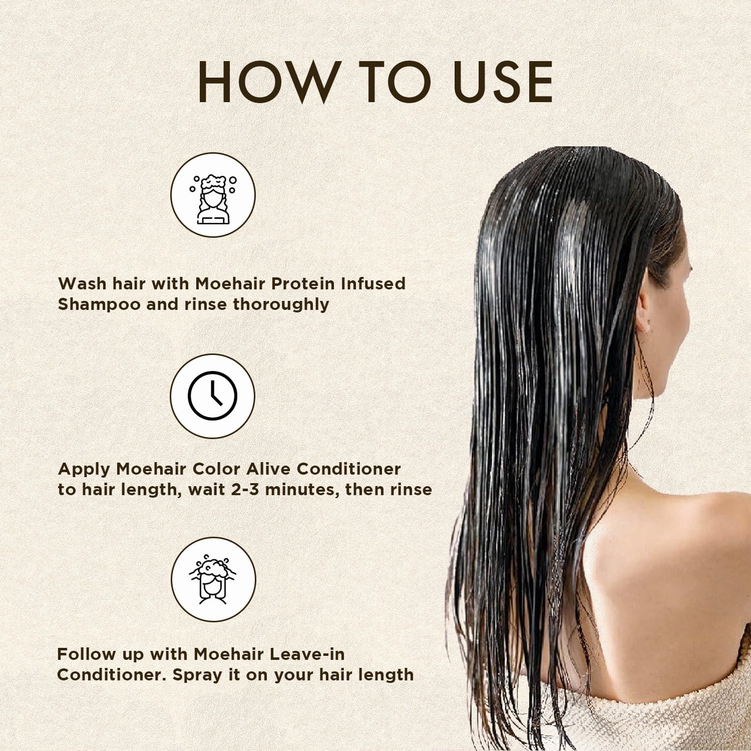 Moehair Protein shampoo (12 Fl), Color alive conditioner (12 Fl) and leave-in conditioner (12 Fl)