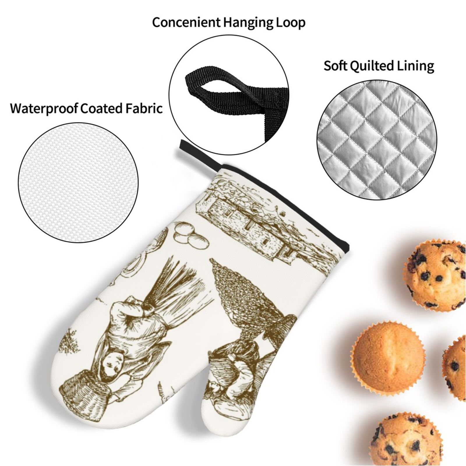 Naloa Olive Picking Oven Mitts and Pot Holders 4 pcs Set, Cooking Baking Grilling Kitchen Oven Glove for Cooking