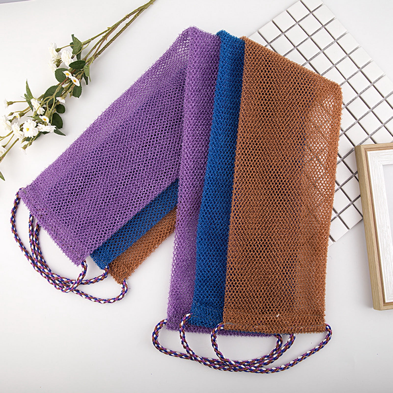 Cheers.US Back Scrubber for Shower，Stretchable Nylon Exfoliating Body Scrubber Washcloth Towel