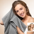 thumbnail image 2 of Toalla grande de microfibra para el cabello para mujer, toalla de secado antiencrespamiento con correa elástica, turbantes de secado rápido para envoltura húmeda, larga y súper suave gris os, 2 of 4