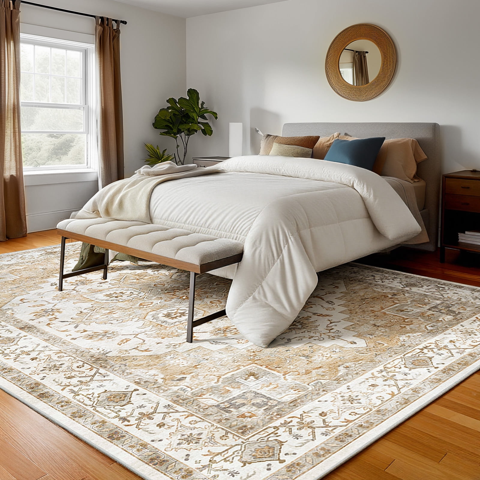 CHITOOMA 8'x10' Area Rugs for Living Room, Machine Washable Rugs Vintage Area Rug for Bedroom Dining Room Dorm Office with Non-Slip Backing, Stain Resistant Non-Shed Carpet