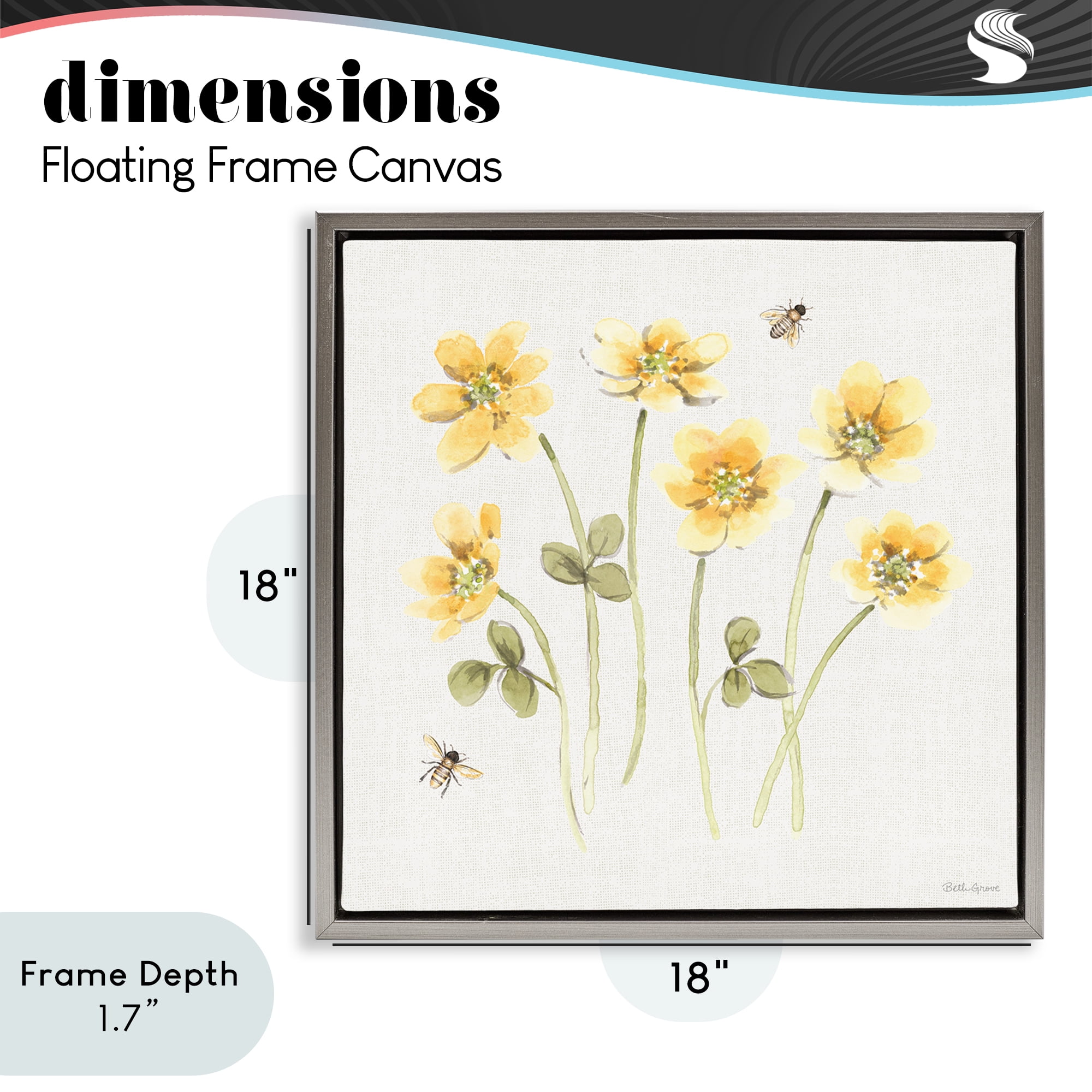 Stupell Industries Sweet Honey Wildflowers Gray Framed Floater Canvas Wall Art, design by Beth Grove