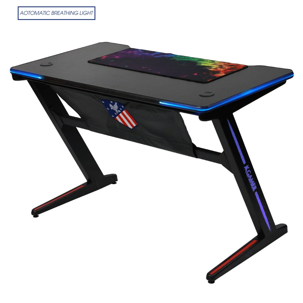 Kinsal Upgrade Z Shaped Gaming Desk Computer Table Fighting Rgb Led Breathing Light Racing E Sports Durable Ergonomic Comfortable Pc