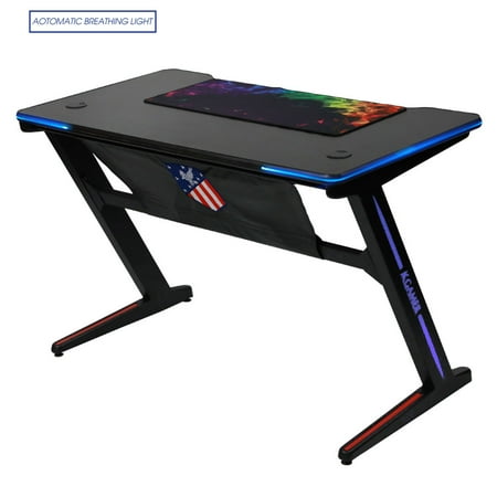 Kinsal 【Upgrade】 Z-Shaped Gaming Desk Computer Desk Table Fighting RGB LED Breathing Light, Racing Table E-Sports Durable Ergonomic Comfortable PC Desk