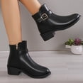 thumbnail image 2 of NECHOLOGY Botas Mujer Zapatos Botines para mujer Botas clásicas simples para mujer, color negro liso, hebilla de cinturón, tacón grueso, cremallera lateral, botines versátiles (Black, 8), 2 of 6