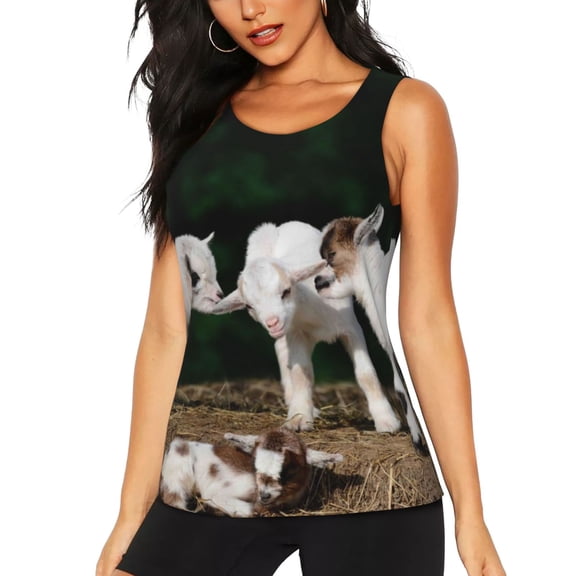 Hirioo Cute Goat Baby for Women's Workout Tank Top Sleeveless Workout Tops Athletic Gym Shirts-Small