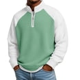 thumbnail image 4 of Havenx Quarter Zip Pullover Sweatshirt for Men Waffle Knit Long Sleeve Shirt Stand Collar Textured Polo Sweaters Colorblock Patchwork Loose Fit Fashion Winter Stylish Comfort Clothes,Green L, 4 of 7