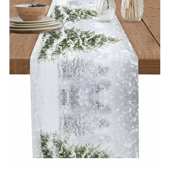 Table Runners 48 Inches Long Dress Scarves, Christmas Pine Tree Farmhouse Kitchen/Dining Table Runner, Short Coffee Tablerunners, Winter Snowflakes Forest Snowfall 13x48 Inch