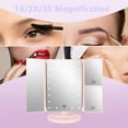thumbnail image 2 of Tri-fold Lighted Vanity Makeup Mirror with 3x/2x/1x Magnification, 21Leds Light and Touch Screen,Portable LED Travel Makeup Mirror, Women Gift(Pink), 2 of 6