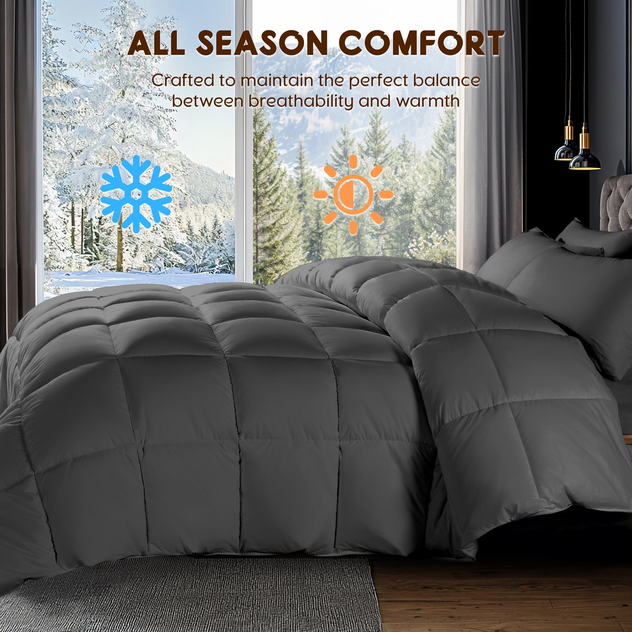 SONORO KATE Down Feather Comforter Duvet Insert with 100% Cotton Cover, Fluffy Quilted Comforter for All Season (Twin, Dark Gray)