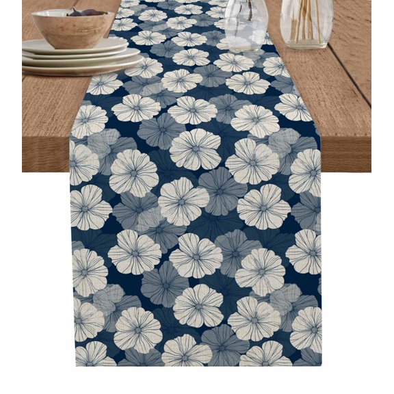 Hokiten Table Runners 120 Inches Long Dress Scarves, Vintage Flowers Farmhouse Coffee/Dining/Kitchen Table Runner for Living Room, Blue Spring Farmhouse Botanical Floral 13x120 Inch