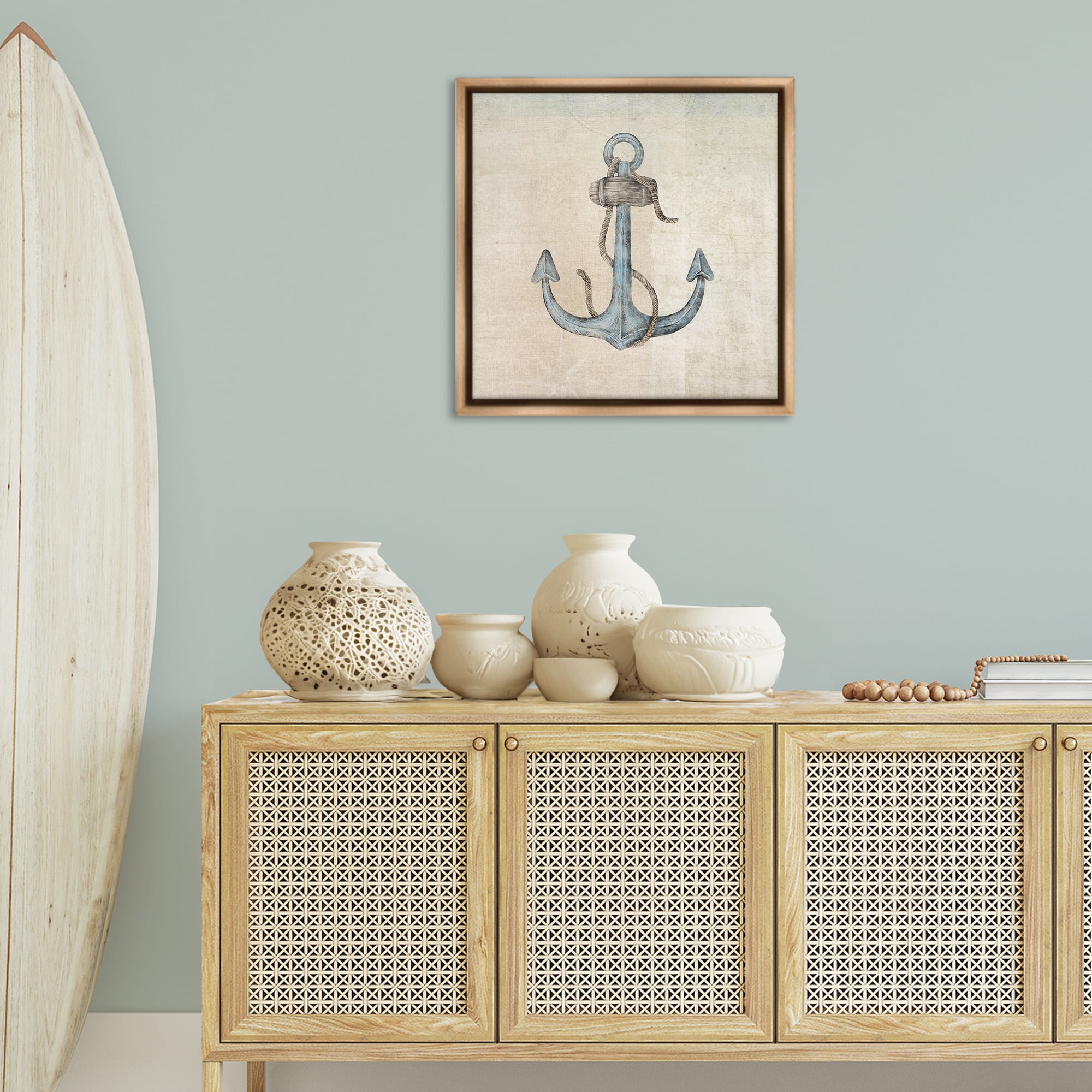 Stupell Industries Rustic Maritime Anchor Nautical & Beach Painting Brown Floater Framed Canvas Art Print Wall Art, 25 x 25