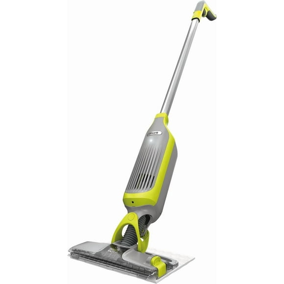 Shark Vm200 Aspirateur-Balai Sans Fil Multi-Surfaces pour Plancher Dur, Carrelage, Bois, Nettoyeur de Plancher Léger, Aspirateur-Balai avec (2) Tampon Jetable, (1) Solution de Nettoyage Incluse, Gris Pâle/vert (Remis à Neuf)