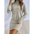 thumbnail image 5 of Women Long Sleeve Oversize Turtle-Neck Sweater Dress Cable Knit Short Dresses Vacation Winter Clothes Gray S, 5 of 9