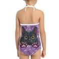 thumbnail image 5 of FOR U DESIGNS Cute Girls Halter Swimsuits Size 9-10T Black Cat Lace-up Bathing Suit Quick Dry One Piece Swimwear with Adjustable Strap Kids Summer Beach Sport Swim Clothing, Purple, 5 of 6