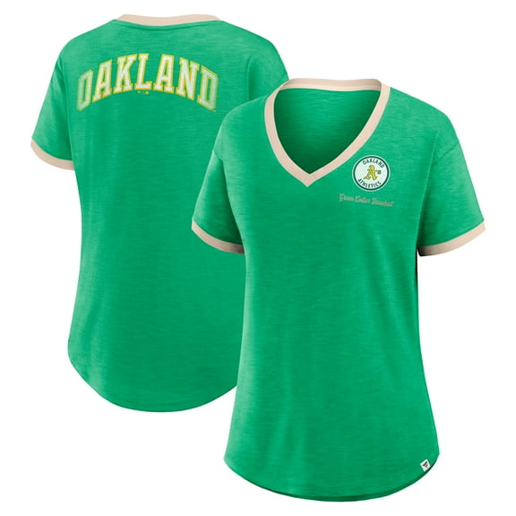 Women's Fanatics Green Oakland Athletics Binge Worthy Stadium Slub V-Neck T-Shirt
