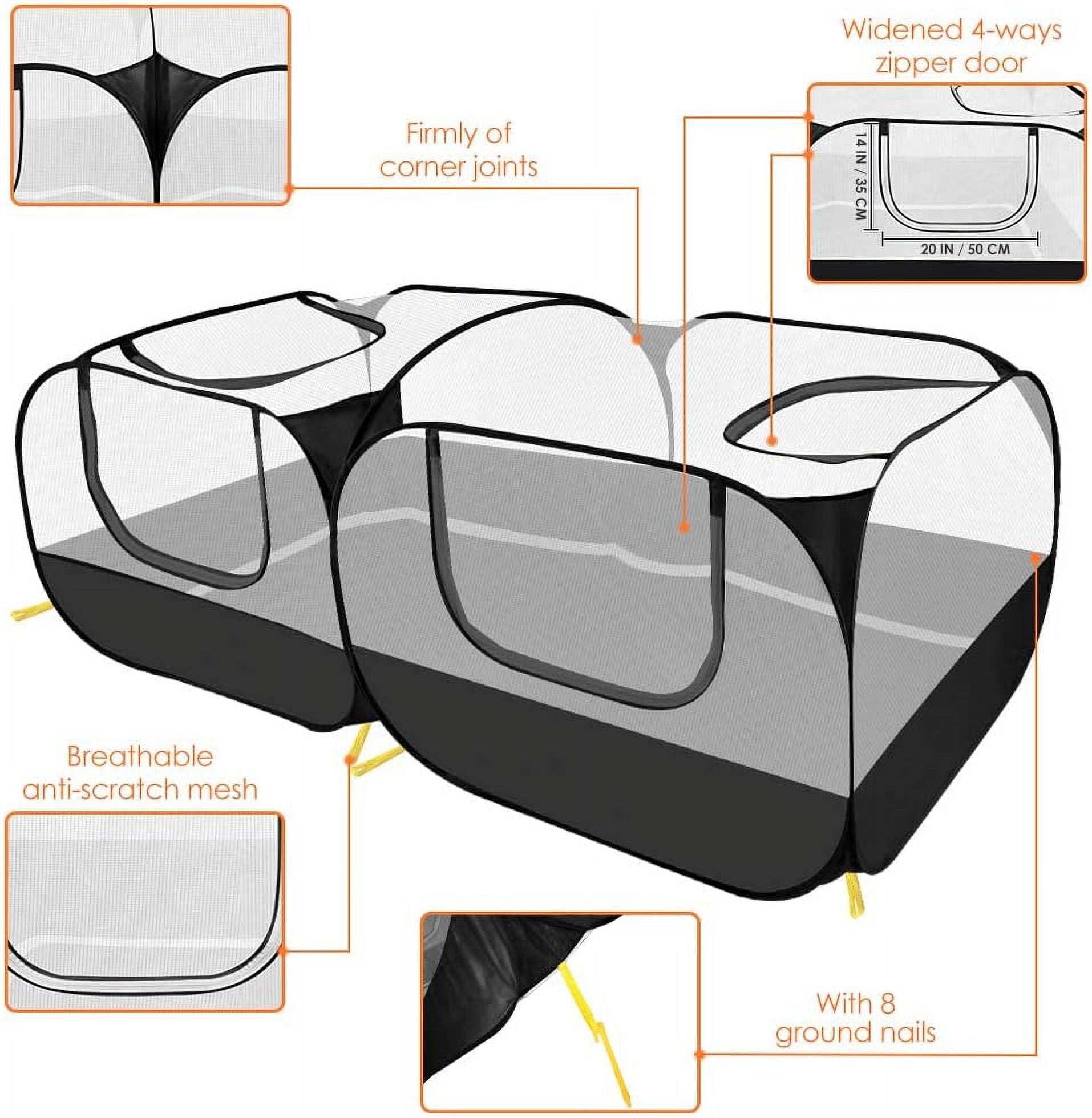 Small Animals Playpen, Portable Large Chicken Run Coop with Detachable Bottom Breathable Transparent Mesh Walls, Foldable Pet Enclosure for Puppy Kitten Rabbits Indoor Outdoor