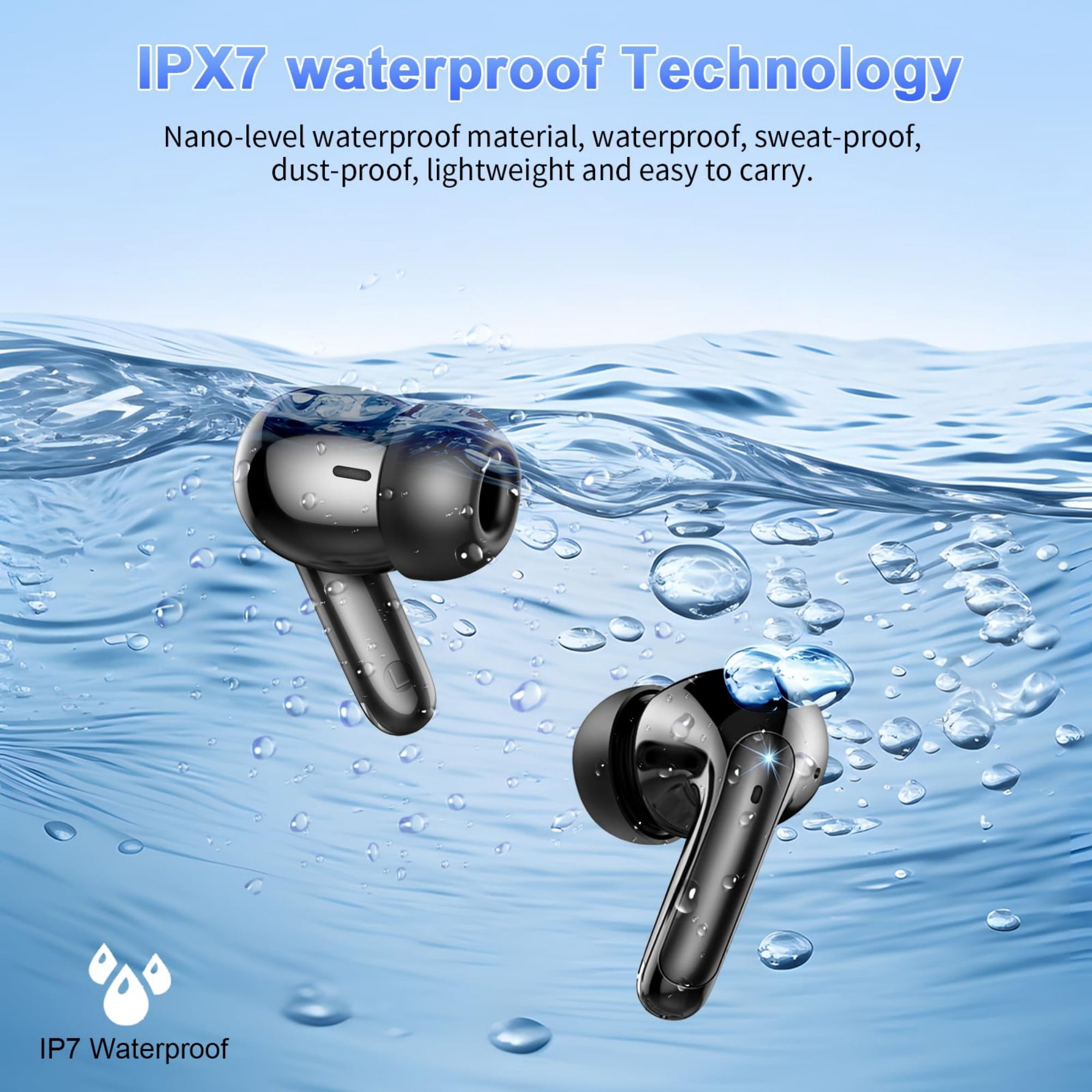 WeurGhy Earbuds Wireless Bluetooth Noise Cancelling for iPhone Android Sports Workout, 56H Playtime Waterproof LED Display in Ear Headphones, Black