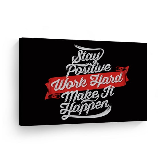 Smile Art Design Stay Positive Work Hard Make It Happen Modern Lettering Motivational Canvas Wall Art Inspirational Wall Art Entrepreneur Quote Print Modern Office Decor Gift 30x40
