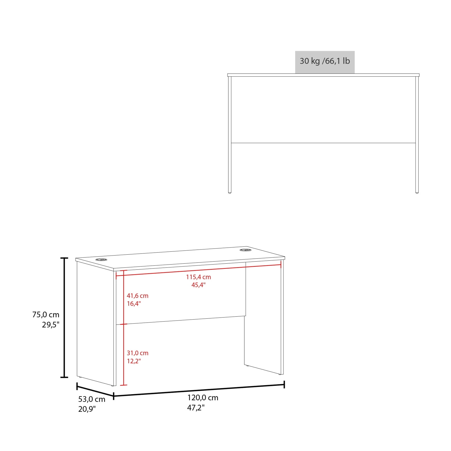 Minimalist White Work Desk for Home Office with Cable Management, 47.2" x 29.5" x 20.9"