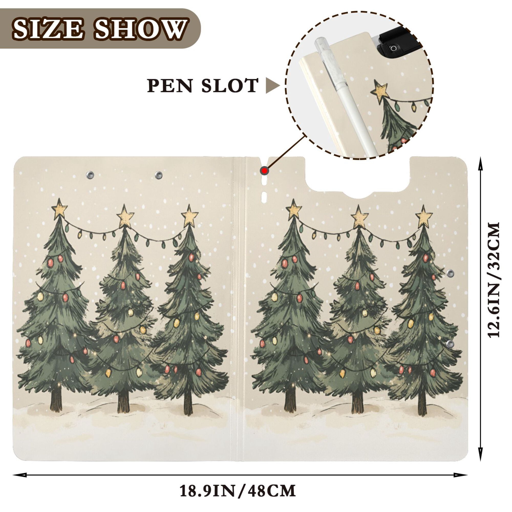 FORMRS A4 Clipboard Folder with Pen Holder Horizontal Foldable School Office Binder, Christmas Stars