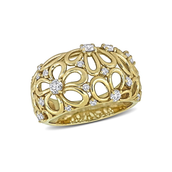 Gem & Harmony 3/4 Carat (Ctw) Lab-Grown Diamond Flower Band Ring 14K Yellow Gold for Women