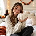 thumbnail image 6 of Cream PUMPKIN PLUSH Halloween Decorations, Soft Ribbed Stuffed Pumpkin Pillow with Brown Stem for Fall Home Decor, Thanksgiving Table Centerpiece, Shelf and Seasonal Gifts, 6 of 7