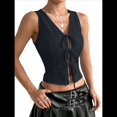 thumbnail image 1 of Chaleco con Lazo Frontal para Mujer, Top Corto Abierto, Chaleco de Verano Sin Mangas, Atuendos Y2K, Camisa Azul Marino L, 1 of 8