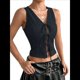thumbnail image 1 of Chaleco con Lazo Frontal para Mujer, Top Corto Abierto, Chaleco de Verano Sin Mangas, Atuendos Y2K, Camisa Azul Marino M, 1 of 8