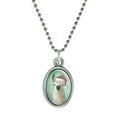 thumbnail image 1 of Fa La La La Llama Christmas Santa Hat Antiqued Oval Charm Pendant with Chain, 1 of 3