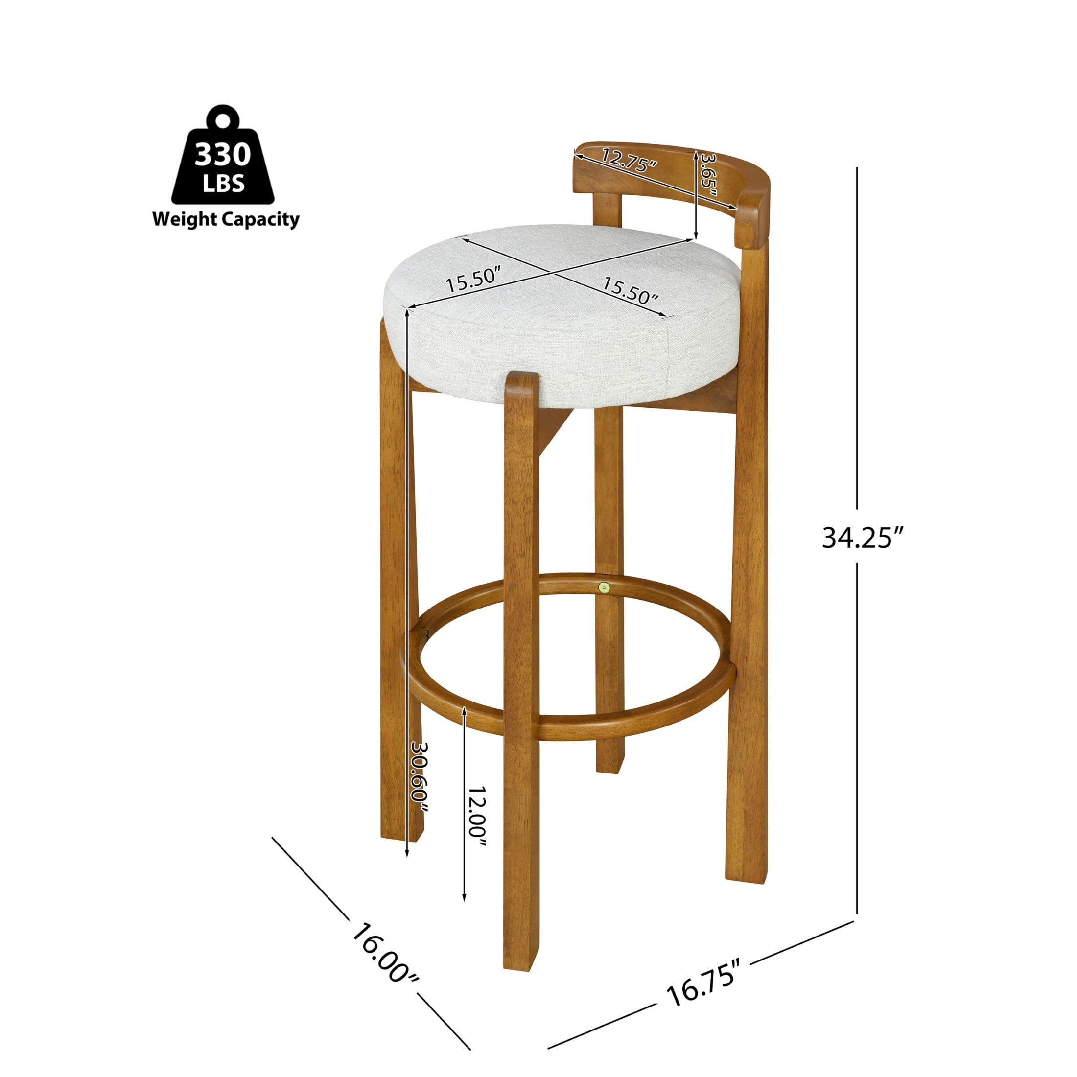 Christopher Knight Home Rustic Upholstered Bar Stools with Round Backs, Solid Wood Frame, Ivory, Set of 4