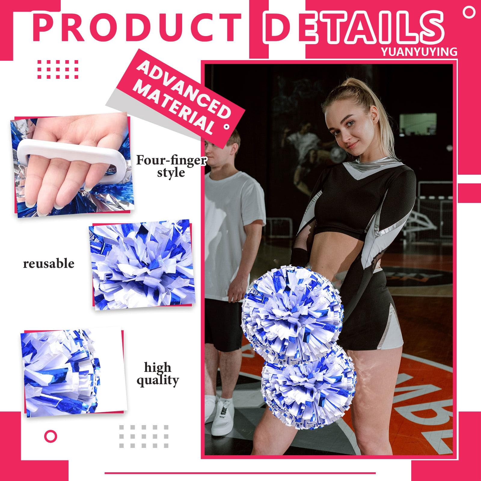 22 Pcs Cheerleading poms,pom poms Cheerleading with Four Finger Payment Cheer Pom Pomsfor Dance, Matches, Team Spirit Sports