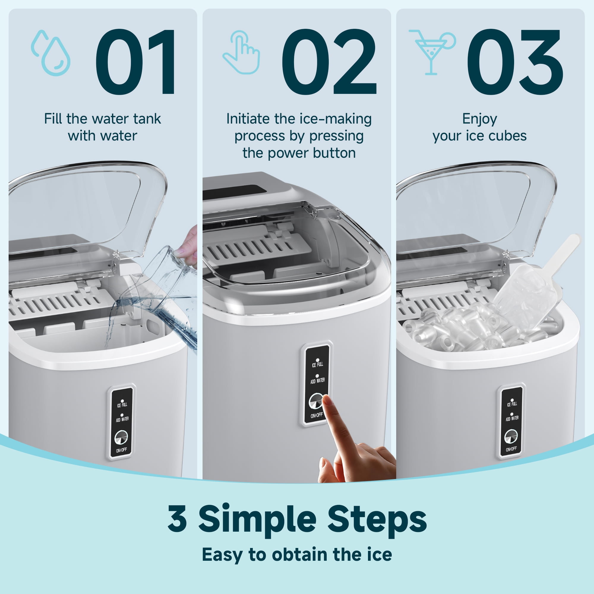 Simzlife Countertop Ice Maker with Handle,Portable Ice Machine with Basket and Scoop, 9 Bullet Ice In 6 Mins, 26Lbs/24H, Self-Cleaning