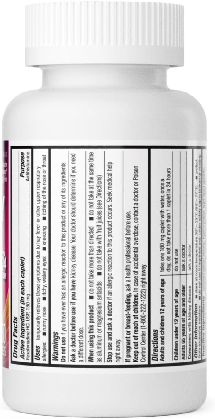 HealthA2Z Fexofenadine HCl Allergy Medicine, 24 Hour Non-Drowsy Allergy Relief, 180 mg, 180 Tablets