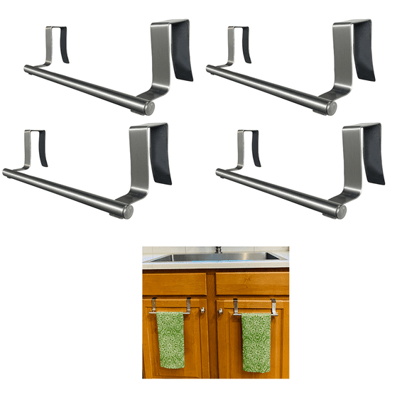Evelots Towel Bar, Kitchen/Bathroom-4 PK- Over the Door Cabinet/Cupboard, Stainless Steel, Easy Install-No Tool