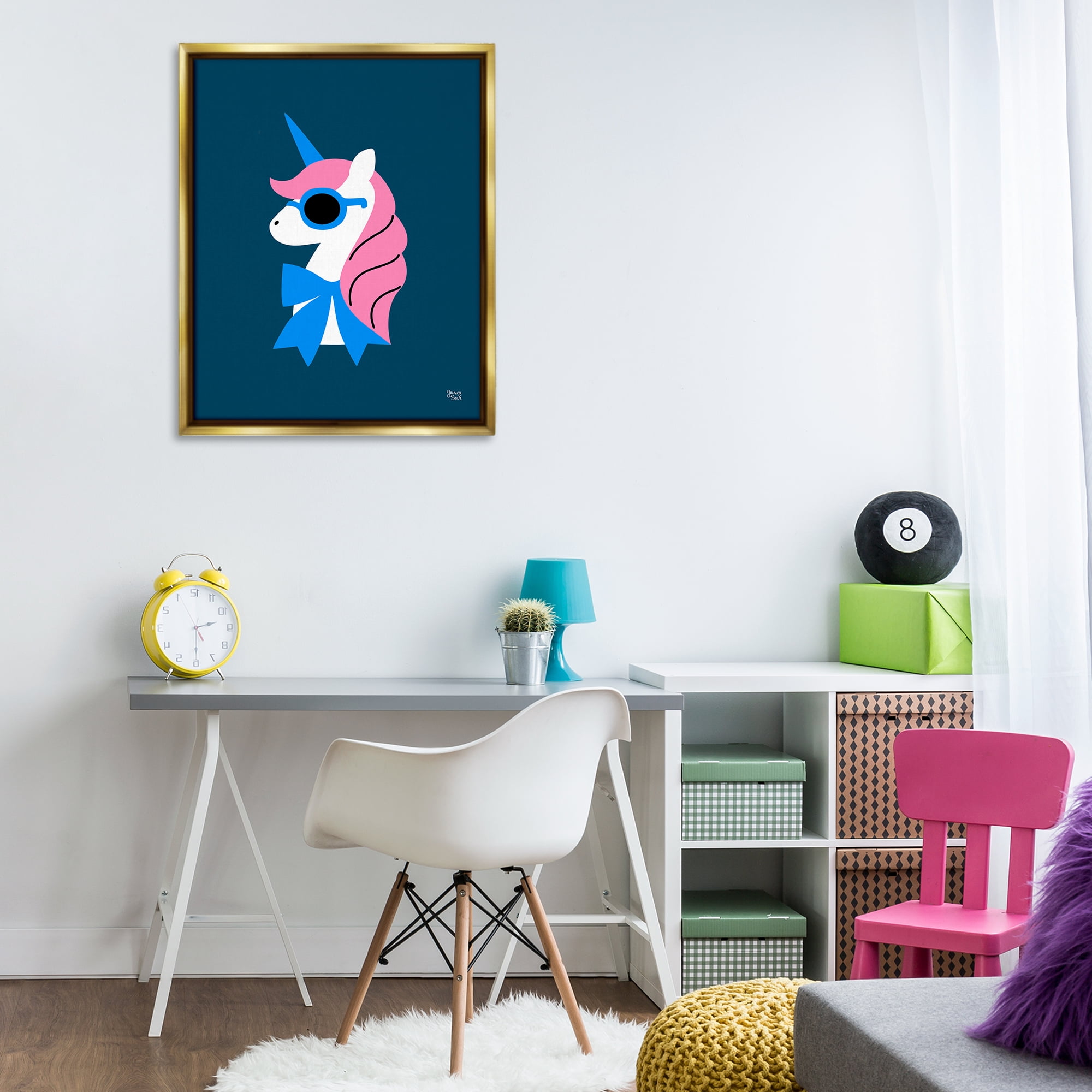 Stupell Industries Stylish Unicorn in Sunglasses Fantasy & Sci-Fi Painting Gold Floater Framed Canvas Art Print Wall Art, 25 x 31
