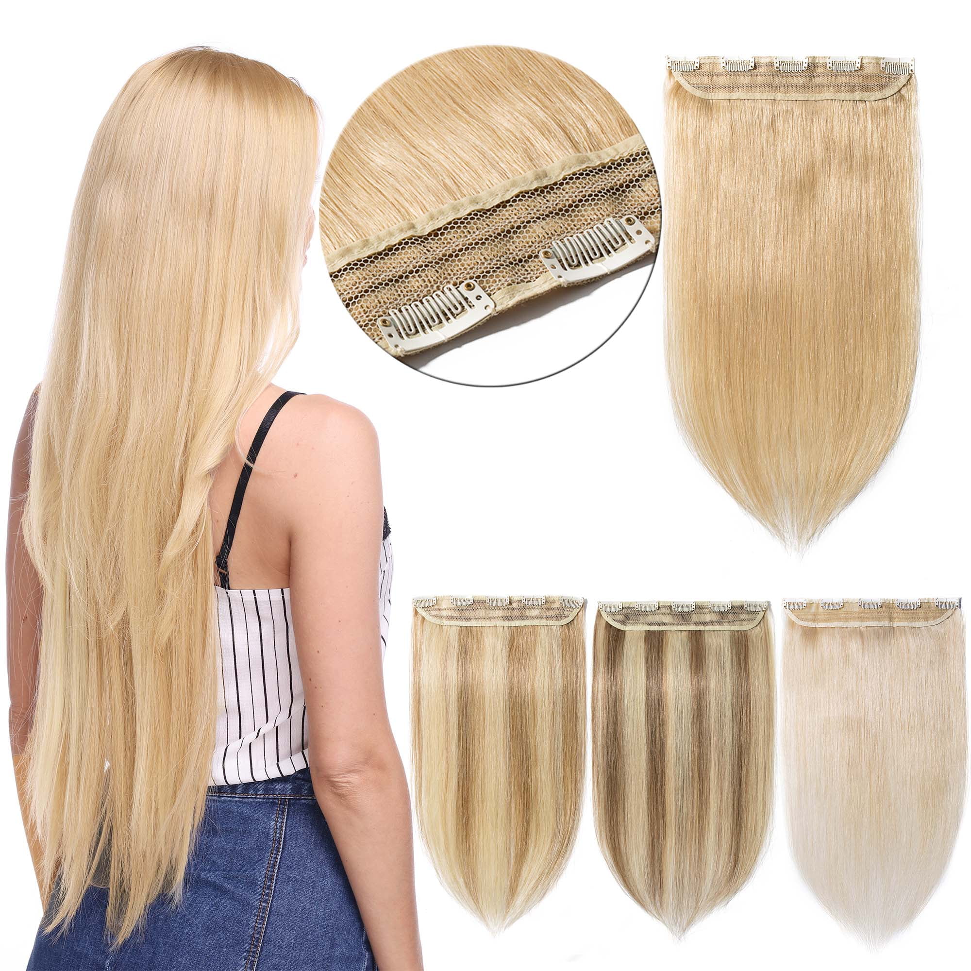 Snoilite 100 Remy Human 3/4 Full Head 1 Piece 5 Clips Clip in Remy