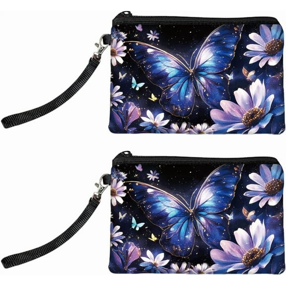 Original Designs Coin Purse for Women Girls Butterflies and Flowers 2 Packs Change Purse with Zipper Durable and Soft Canvas Wallet Pouch DIY