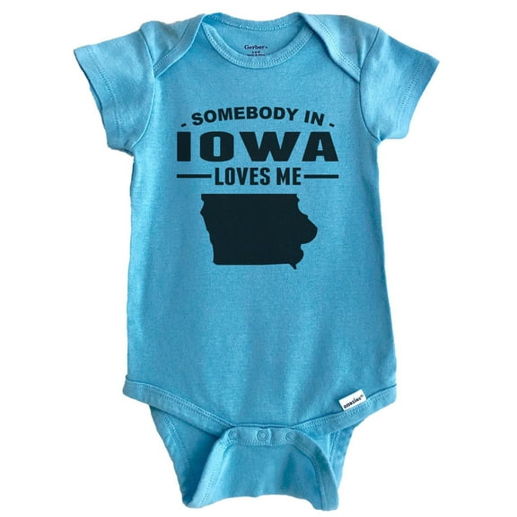 Somebody In Iowa Loves Me Baby Bodysuit - Iowa Baby Bodysuit (Blue), 0-3 Months