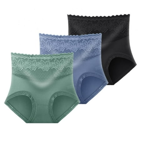 3-Pack Women High Waist Lace Briefs Floral Modal Tummy Control Underwear Panties Full Coverage Sexy Panty