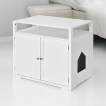 Pefilos 31" Wooden Hidden Cat Litter Box Enclosure Furniture, Cat Washroom with Storage Layer, Cat House for Large Cats, White